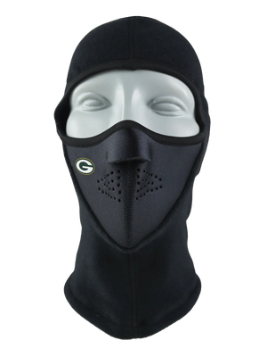 Black balaclava with a Packers logo on a white background