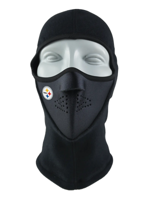 Black balaclava with a Steelers logo on a white background