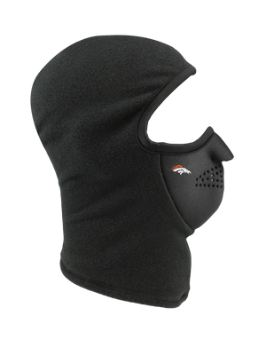 Black balaclava with a Broncos logo on a white background