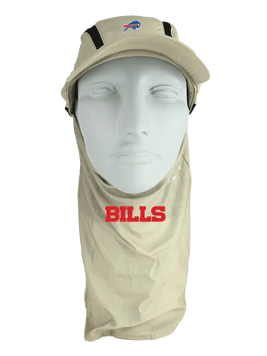 Tan ball cap with neck tube, Bills logo on front, Buffalo Bills text on neck tube
