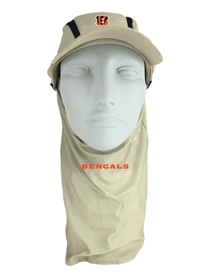 Tan ball cap with neck tube, Bengals logo on front, Bengals text on neck tube.