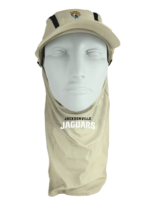 Tan ball cap with neck tube, Jaguars logo on front, Jacksonville Jaguars text on neck tube.
