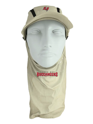 Tan ball cap with neck tube, Buccaneers logo on front, Tampa Bay Buccaneers text on neck tube.