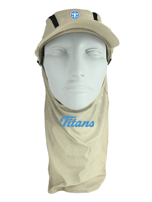 Tan ball cap with neck tube, Titans logo on front, Titans text on neck tube.