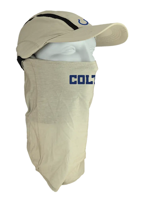 Tan ball cap with neck tube, Colts logo on front, Colts text on neck tube.
