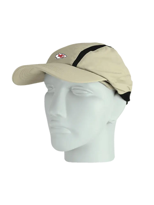 Tan ball cap with neck tube, Chiefs logo on front, Chiefs text on neck tube.
