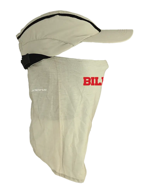 Tan ball cap with neck tube, Bills logo on front, Buffalo Bills text on neck tube