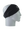 A black athletic headband with a black, silver and white Las Vegas Raiders logo on the forehead, displayed on a gray mannequin head in profile against a white background.