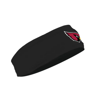 A black athletic headband featuring the Arizona Cardinals logo on the forehead, shown against a plain white background.