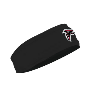 A black athletic headband featuring the Atlanta Falcons logo on the forehead, displayed against a solid white background.