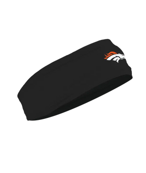 A black athletic headband featuring the Denver Broncos horse logo on the front, shown against a plain white background.