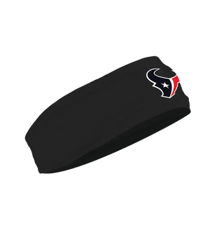 A black athletic headband featuring the Houston Texans logo on the forehead, displayed against a solid white background.