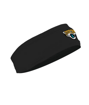 A black athletic headband featuring the Jacksonville Jaguars logo on the forehead, displayed against a solid white background.