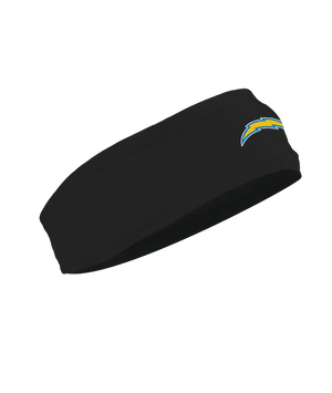 A black athletic headband featuring the Los Angeles Chargers logo on the forehead, displayed against a solid white background.