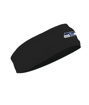 A black athletic headband featuring the Seattle Seahawks logo on the forehead, displayed against a solid white background.