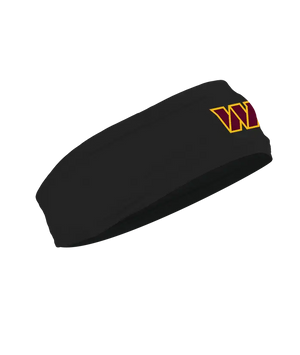 A black athletic headband featuring the Washington Commanders logo on the forehead, displayed against a solid white background.