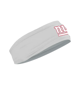 A gray athletic headband featuring the New York Giants logo on the forehead, displayed against a solid white background.