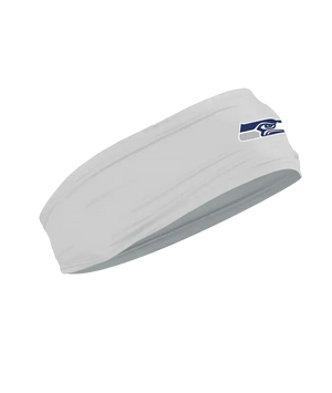 A gray athletic headband featuring the Seattle Seahawks logo on the forehead, displayed against a solid white background.