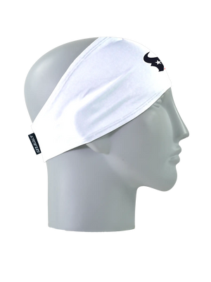A white athletic headband with a red, white and blue Houston Texans logo on the forehead, displayed on a gray mannequin head in profile against a white background.