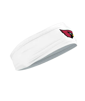 A white athletic headband featuring the Arizona Cardinals logo on the forehead, displayed against a solid white background.