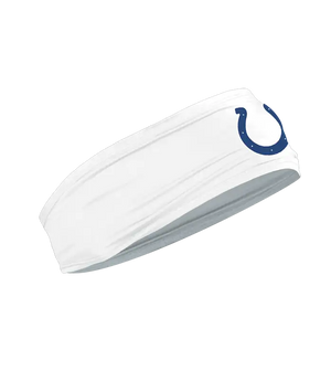 A white athletic headband featuring the Indianapolis Colts logo on the forehead, displayed against a solid white background.