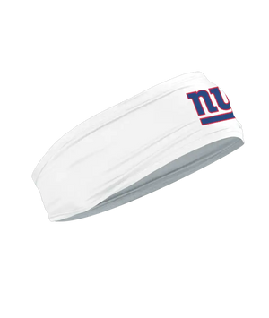 A white athletic headband featuring the New York Giants logo on the forehead, displayed against a solid white background.