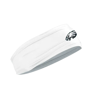 A white athletic headband featuring the Philadelphia Eagles logo on the forehead, displayed against a solid white background.