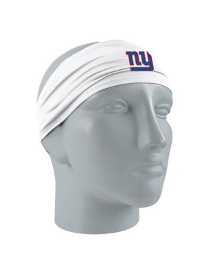 A white athletic headband featuring the New York Giants logo on the forehead, displayed against a solid white background.