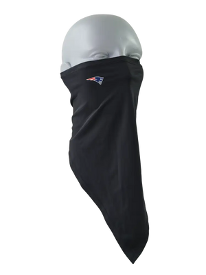A black flip scarf with a New England Patriots logo against a white background.