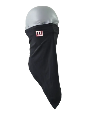 A black flip scarf featuring a New York Giants logo, displayed on a clean white background.