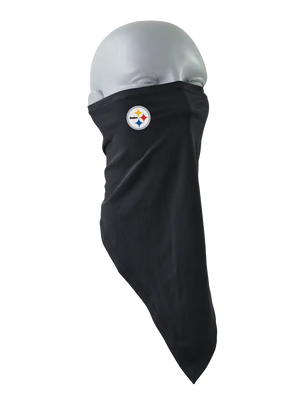 A black flip scarf featuring a Steelers logo, displayed on a clean white background.