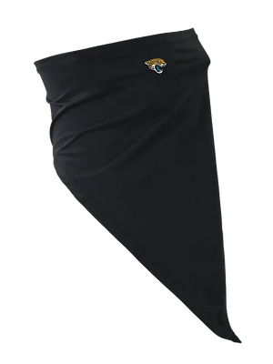 A black face mask scarf with a Jacksonville Jaguars logo on the right cheek, displayed against a white background.