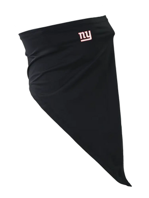 A black flip scarf featuring a New York Giants logo, displayed on a clean white background.