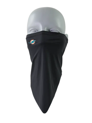 A black flip scarf with a Miami Dolphins logo against a white background.
