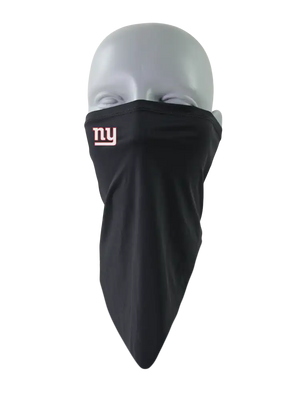 A black flip scarf featuring a New York Giants logo, displayed on a clean white background.