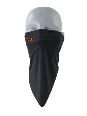 A black flip scarf with a small 'W' logo on the side, displayed on a gray mannequin head against a white background.