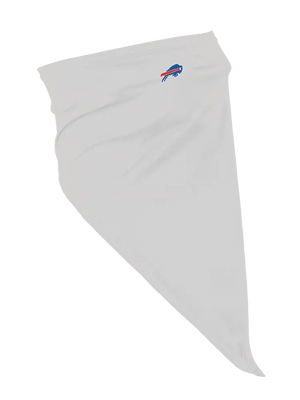 A gray face mask scarf with a Buffalo Bills logo on the right cheek, displayed against a white background.