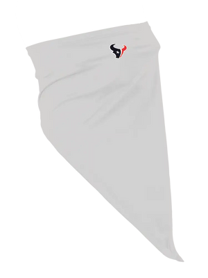 A gray face mask scarf with a Houston Texans logo on the right cheek, displayed against a white background