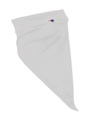 A grey flip scarf with a New England Patriots logo against a white background.