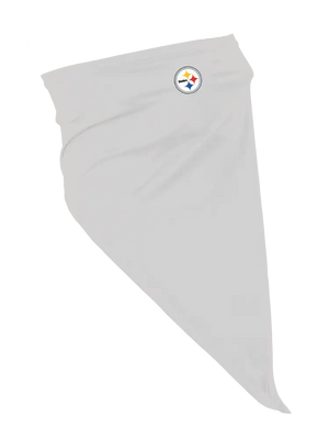 A grey flip scarf featuring a Steelers logo, displayed on a clean white background.