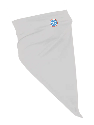 A grey flip scarf against a plain white background, featuring a small Titans logo on the upper left side.
