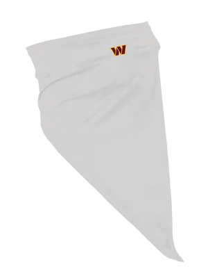 A grey flip scarf featuring a small embroidered 'W' logo in gold and red near the top edge, displayed on a clean white background.