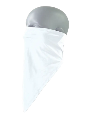 A white face mask scarf with a Seattle Seahawks logo on the right cheek, displayed on a gray mannequin head against a white background showing the left side of the product with no visible logo.