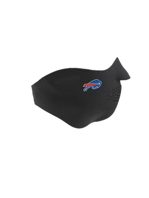 Black face mask with a Bills logo on a white background