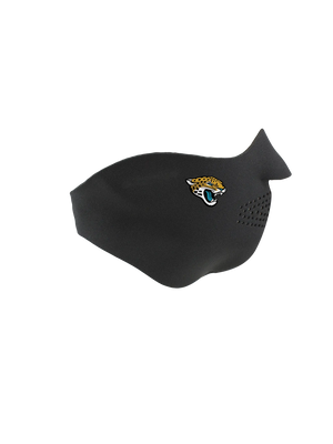 Black face mask with a Jaguars logo on a white background