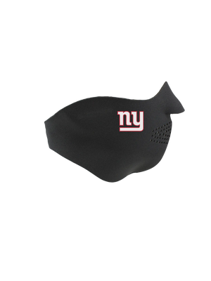 Black face mask with a Giants logo on a white background
