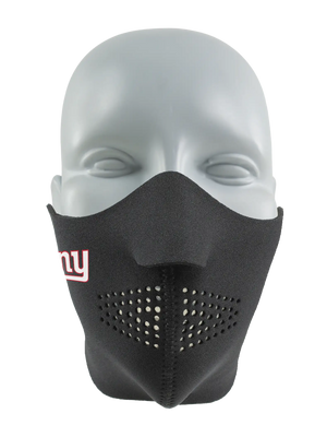 Black face mask with a Giants logo on a white background