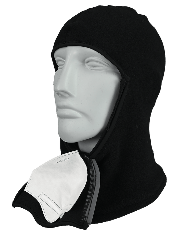 Seirus BIO Masque Filter in mask folded down 45 degree left
